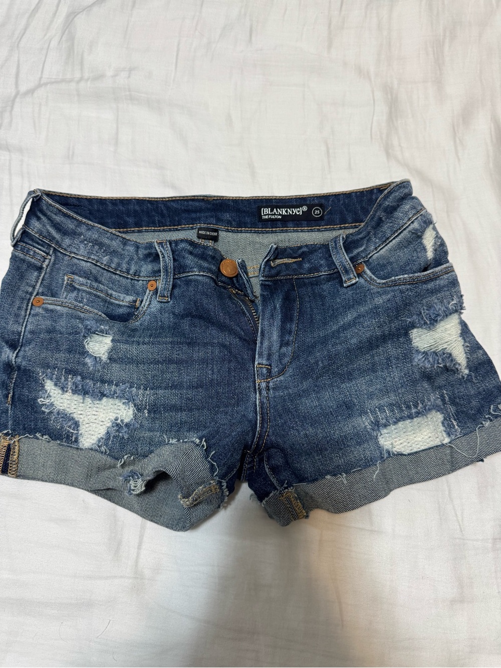 Blank NYC Dark Blue Distressed Denim Cutoff Shorts